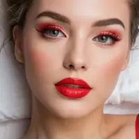 A woman with a playful look. Evening makeup and red lipstick. In my underwear | epicrealismXL...webp A woman with a playful look. Evening makeup and red lipstick. In my underwear | epicrealismXL...webp