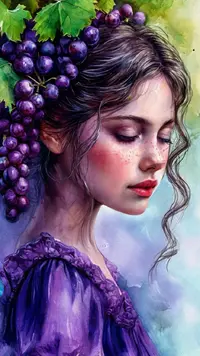 0195 Акварель. Девушка с виноградом .webp