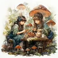 there-are-two-girls-sitting-table-with-mushrooms-tea-generative-ai_974533-30632.webp