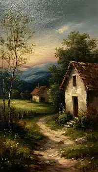 010677 Деревенский пейзаж маслом .webp